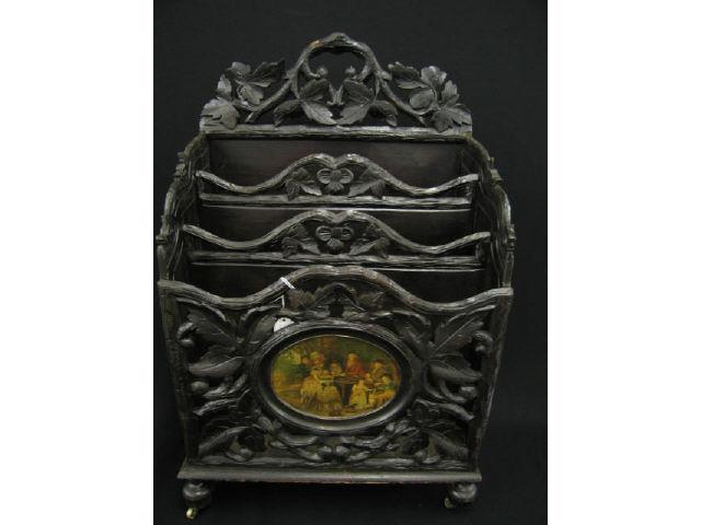 Appraisal: Black Forest Victorian Carved Canterbury or magazine rack lithograph of