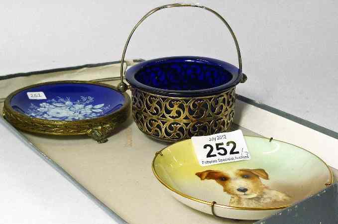 Appraisal: Minton dish handpainted with Dog hallmarked Silver basket with blue