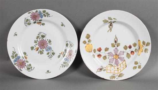 Appraisal: Two Liverpool floral polychrome Delftware plates circa in Diam Estimate