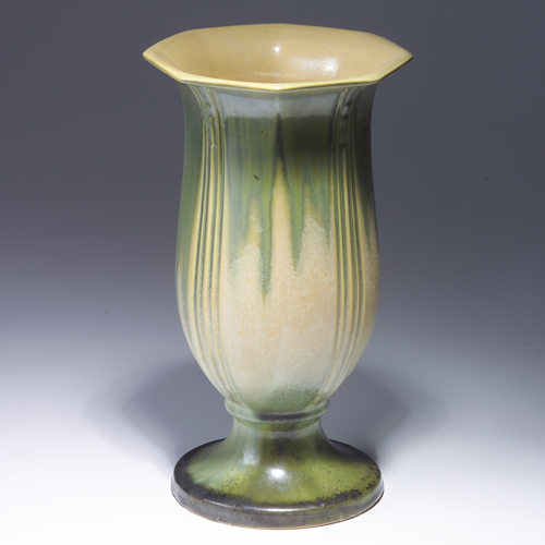 Appraisal: Fine ROSEVILLE green Russco footed vase Unmarked