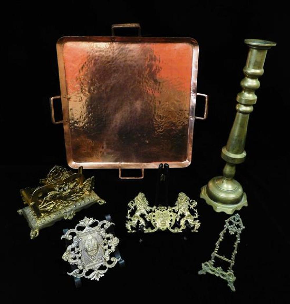 Appraisal: Metalware six pieces Bradley Hubbard elk brass letter holder hand-hammered