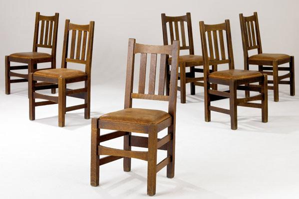 Appraisal: STICKLEY BROTHERS Set of six dining chairs with trumpet stretchers