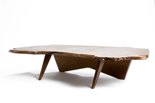 Appraisal: GEORGE NAKASHIMA Free-edge burl walnut Conoid coffee table From the