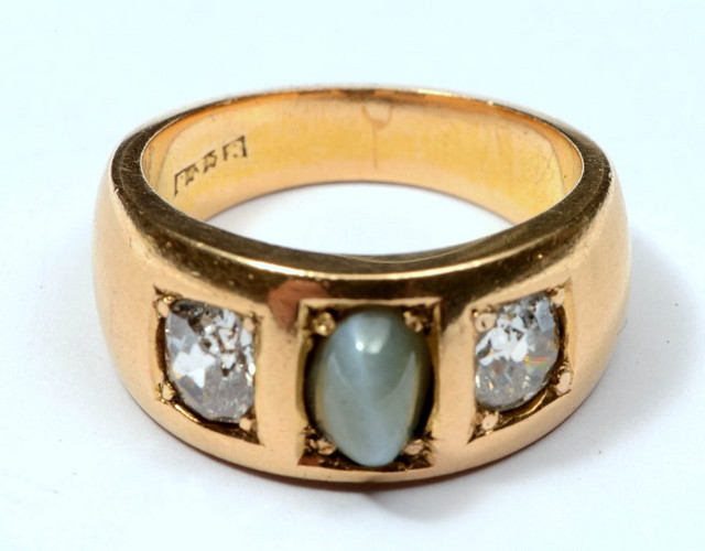 Appraisal: AN CT GOLD RING set with central cat's eye and