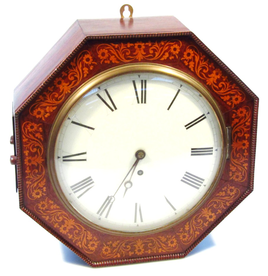 Appraisal: A thC rosewood and marquetry wall clock the octagonal case