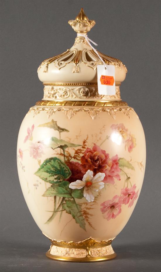 Appraisal: Royal Worcester floral decorated porcelain potpourri jar with pierced lid