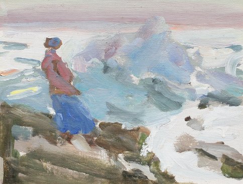 Appraisal: CONNAWAY Jay American - Female Figure near Crashing Surf Oil