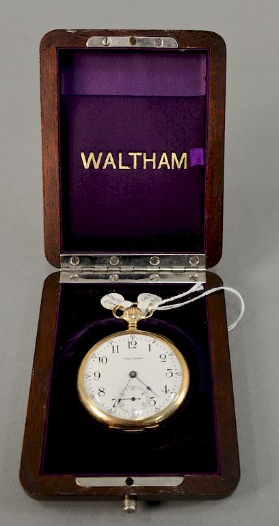 Appraisal: karat gold Waltham open face pocket watch in original Waltham