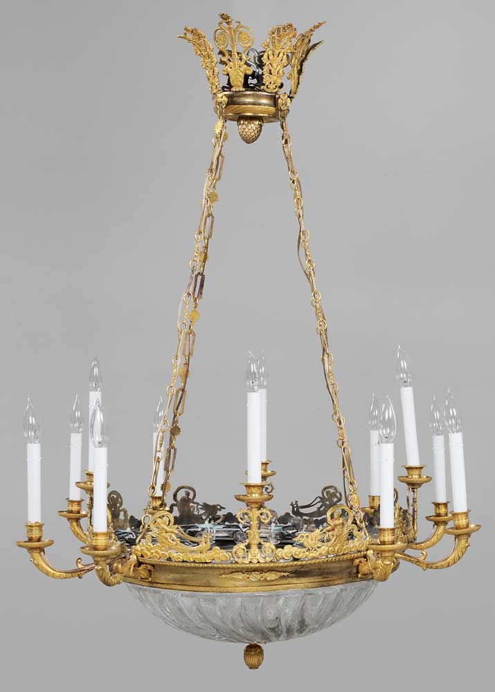 Appraisal: Very Fine Empire Bronze and Crystal -Light Fixture British or