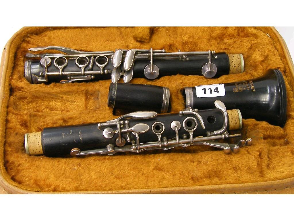 Appraisal: English blackwood clarinet by and stamped Boosey Hawkes London Emperor