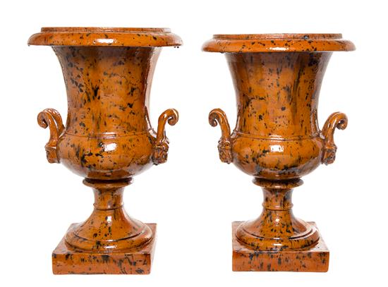 Appraisal: Sale Lot A Pair of Glazed Ceramic Urns th century