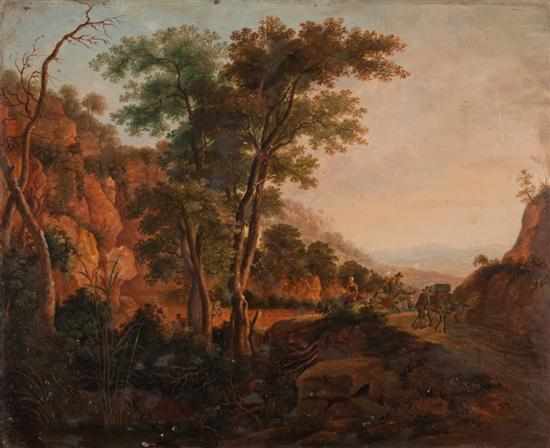 Appraisal: Continental School th century Landscape with Travelers oil on panel