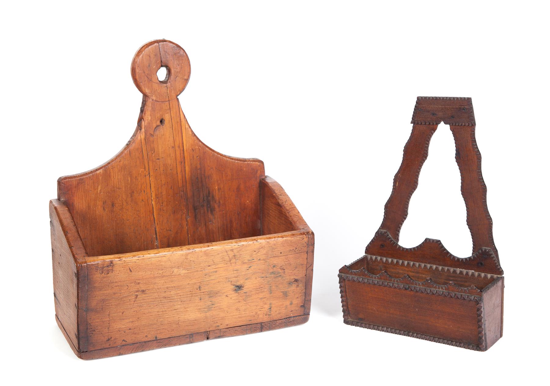 Appraisal: TWO HANGING COUNTRY WALL BOXES American nd half- th century