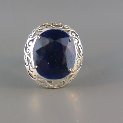 Appraisal: Sapphire Ring carat oval blue African gem in fancy sterling