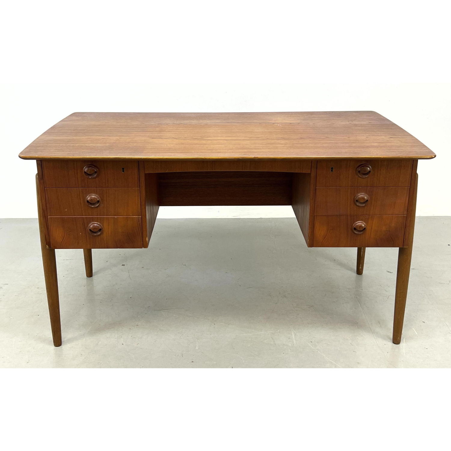 Appraisal: Danish Modern Teak Desk Wood Circle Pulls Dimensions H inches