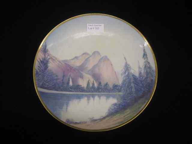 Appraisal: Pickard Handpainted China Plate vellum Western landscape with lake mountains