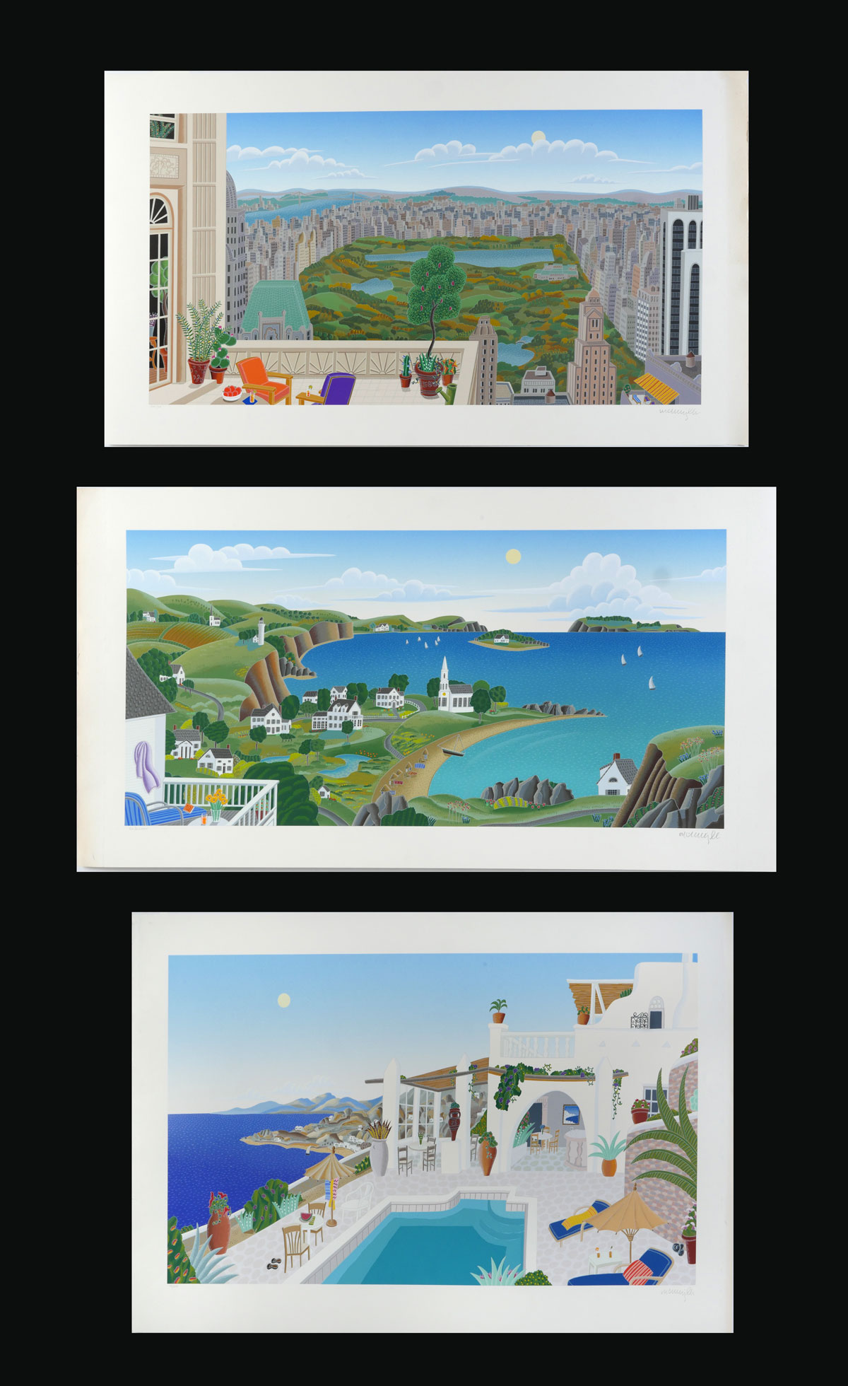 Appraisal: THREE LARGE THOMAS MCKNIGHT SERIGRAPHS ''Maine Cove'' '' x ''