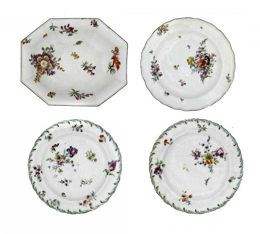 Appraisal: THREE CHELSEA PLATES AND AN OCTAGONAL DISH all painted with