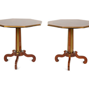 Appraisal: A Pair of Regency Style Hexagonal Top Crossbanded Side Tables