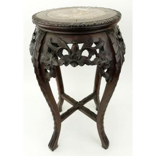 Appraisal: th Century Chinese Carved Marble Top Plant Stand Carved edge