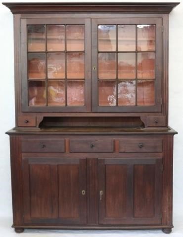 Appraisal: LATE TH C PENN STEP-BACK CUPBOARD CHERRY CROWN MOLDED TOP