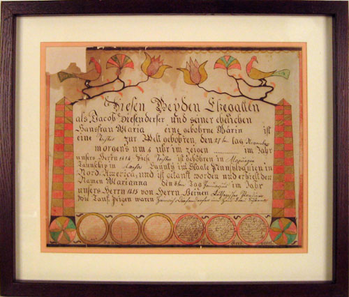 Appraisal: Lehigh County Pennsylvania ink and watercolor fraktur dated made for