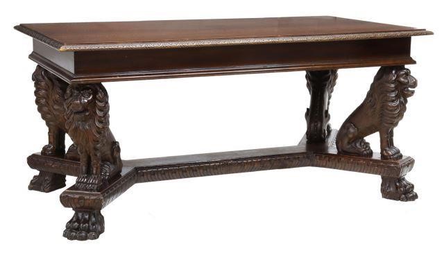 Appraisal: Italian Renaissance Revival carved walnut table early th c having