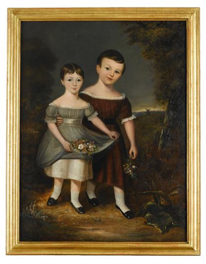 Appraisal: American School th century two young children holding flowers Unsigned