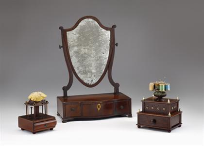 Appraisal: Federal mahogany dressing mirror and two sewing boxes th century