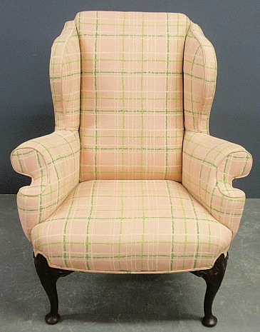 Appraisal: - English Queen Anne mahogany wing chair with pink and