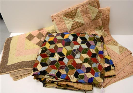 Appraisal: Two pieced cotton patchwork quilts pink brown and beige and