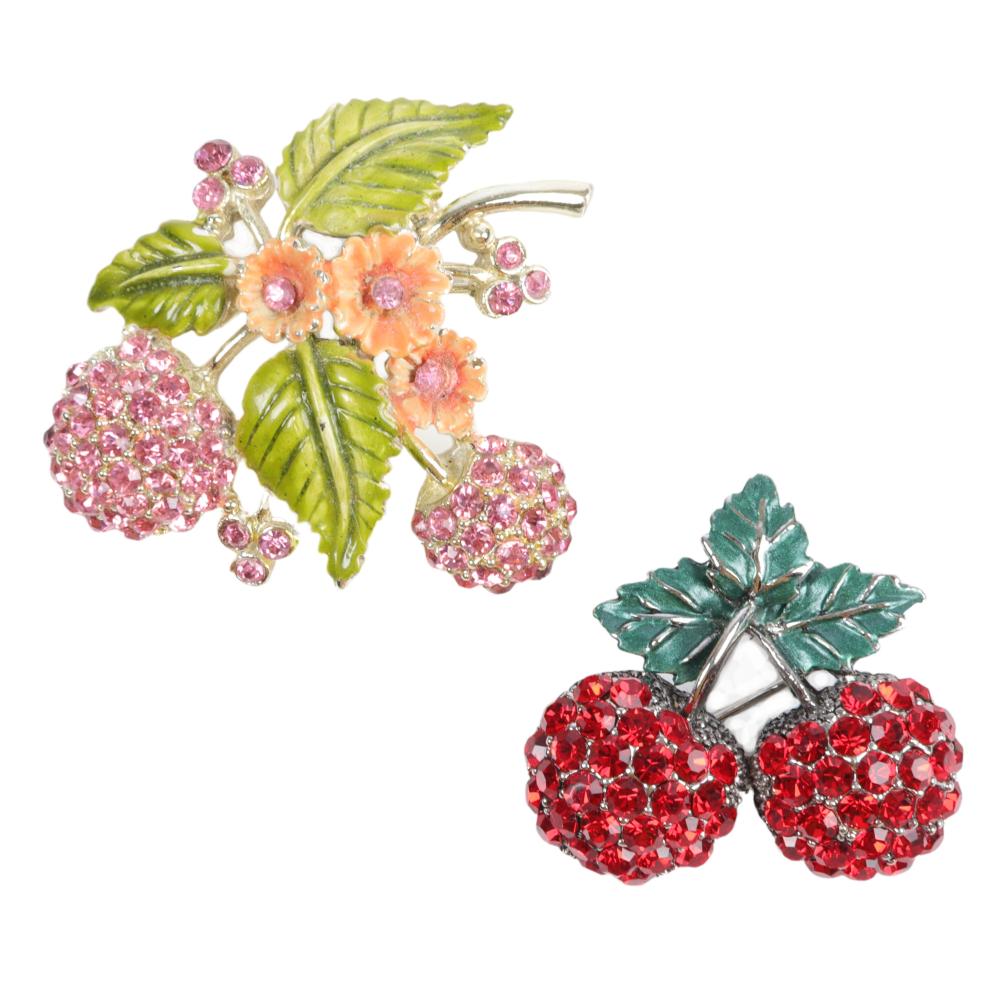 Appraisal: TWO VINTAGE BERRY SPARKLE PINS HOLLYCRAFT PINK RASPBERRIES H X