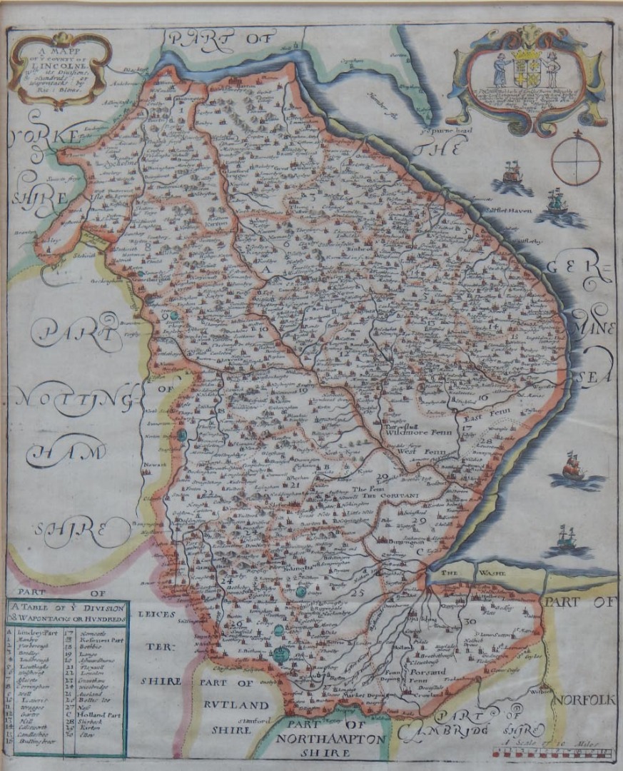 Appraisal: After Blome A map of Lincolnshire later coloured cm x