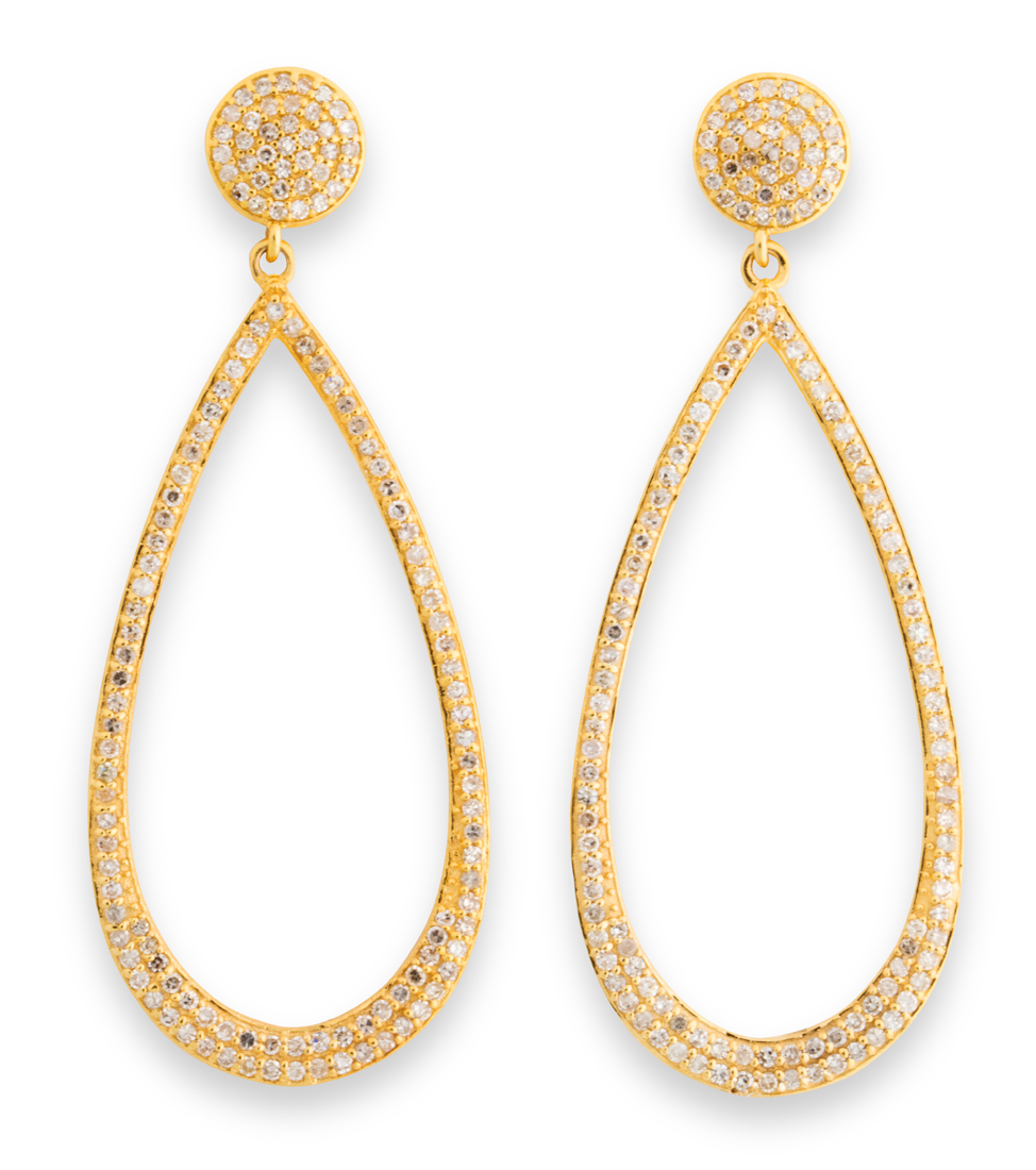 Appraisal: A PAIR OF DIAMOND AND FOURTEEN KARAT GOLD PENDANT EARRINGS