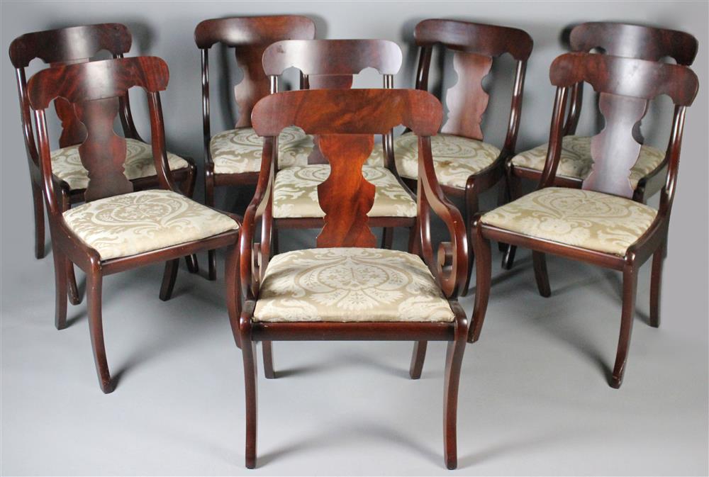 Appraisal: EIGHT CLASSICAL STYLE KLISMOS MAHOGANY DINING CHAIRS INCLUDING ONE ARM