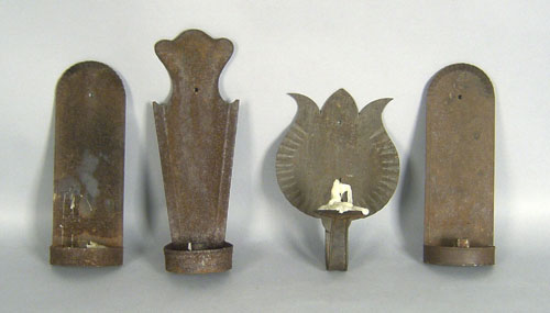 Appraisal: Four tin sconces th c