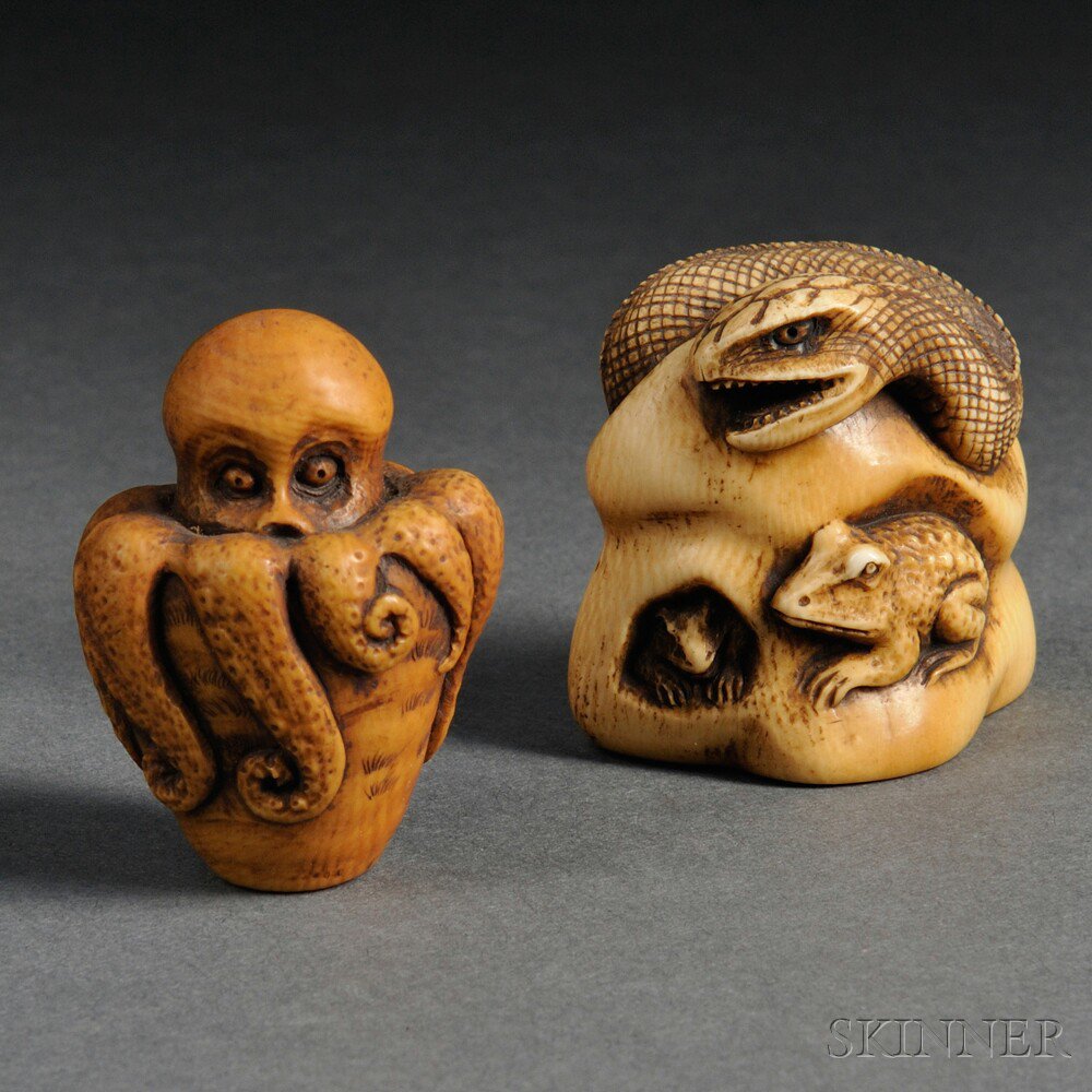 Appraisal: Two Ivory Netsuke of Creatures Japan th th century including