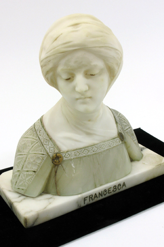 Appraisal: AN ALABASTER SCULPTURE the bust titled Francesca with the head