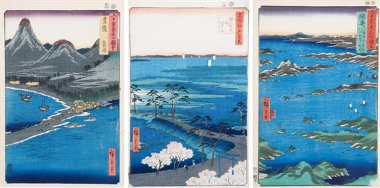 Appraisal: Group of Three Japanese Woodblock Prints Ando Hiroshige - comprised