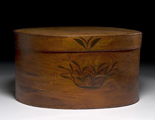 Appraisal: LARGE BENTWOOD BOX WITH PAINTED DECORATION American mid to late