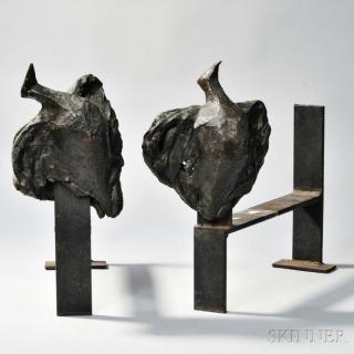 Appraisal: Phoenix Andirons Bronze iron th century H-shaped fire dogs each