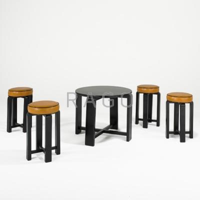 Appraisal: FRENCH ART DECO Occasional table and four stools s Leather