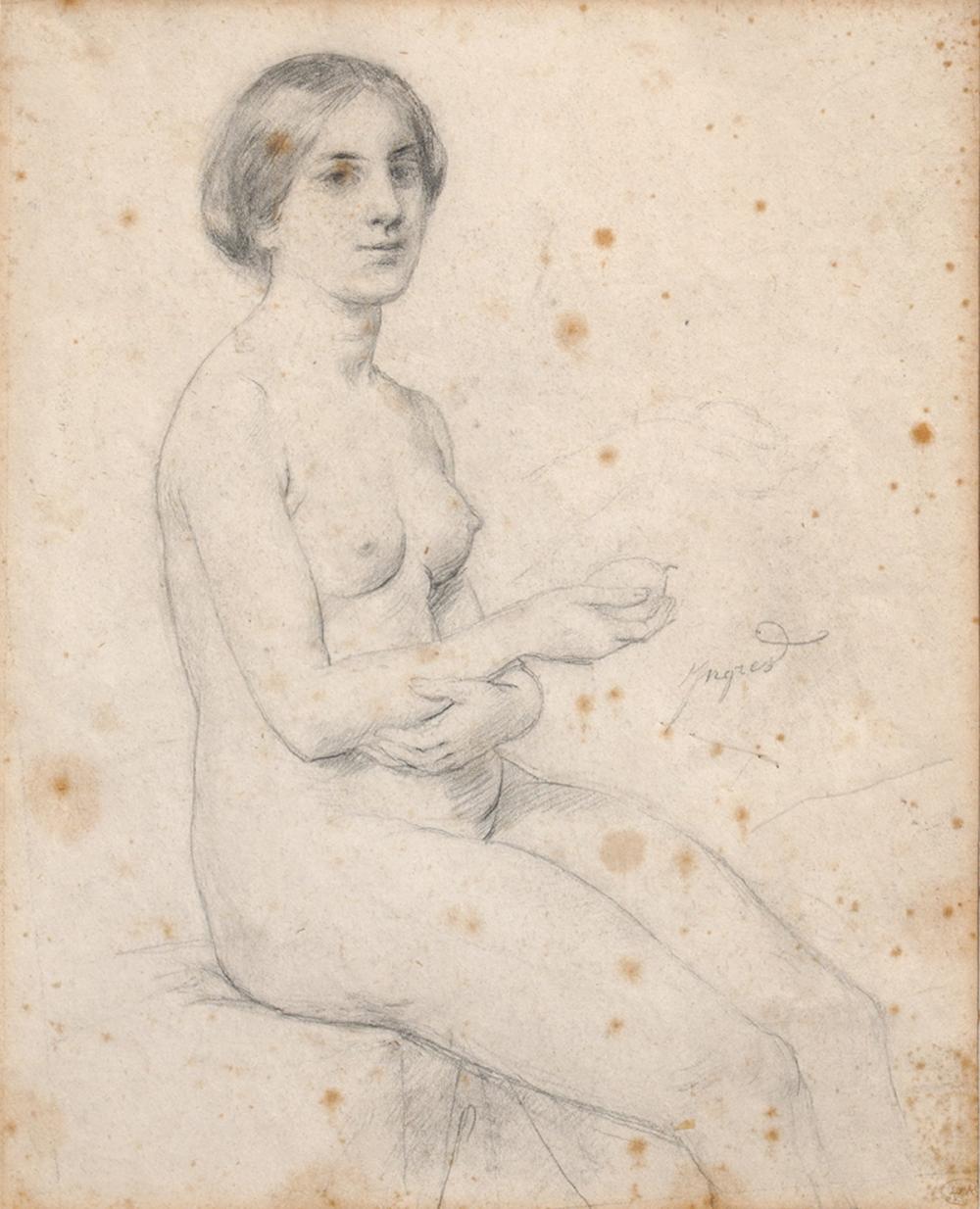 Appraisal: ATTR DOMINIQUE INGRES PENCIL PORTRAIT OF NUDEAttributed to Dominique Ingres