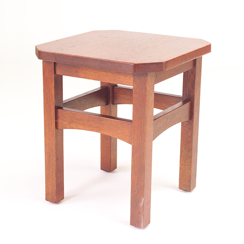 Appraisal: L J G STICKLEY Clip-corner tabouret with arched stretchers Original