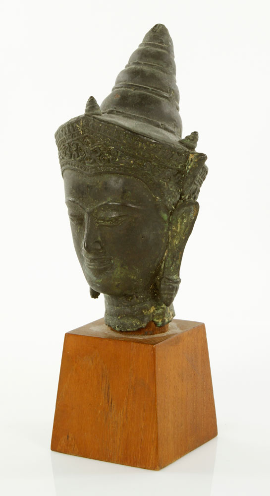 Appraisal: - Ayuidhaya Thai Bronze Head Bronze head with wood pedastal