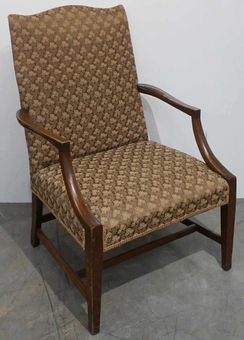 Appraisal: Federal Style Mahogany Brown Floral Brocade Upholstered Library Armchair