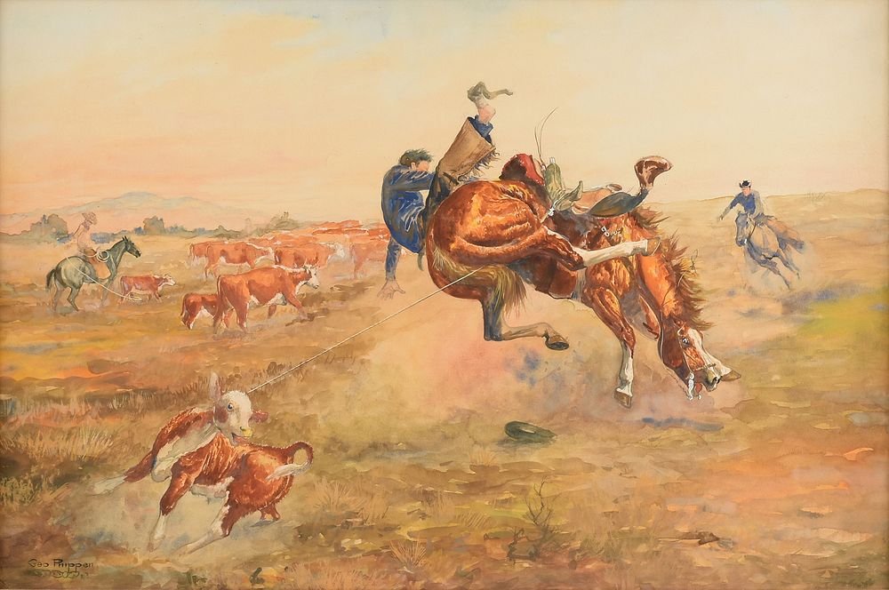 Appraisal: GEORGE PHIPPEN American - A PAINTING Calf Rope GEORGE PHIPPEN