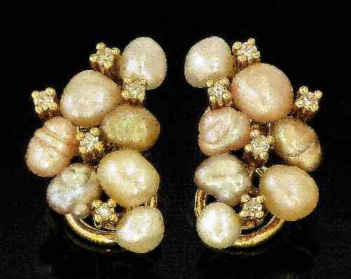 Appraisal: A pair of modern ct gold mounted baroque pearl and