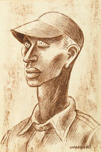 Appraisal: Miguel Covarrubias Mexican - Untitled Satchel Paige signed 'COVARRUBIAS' lower