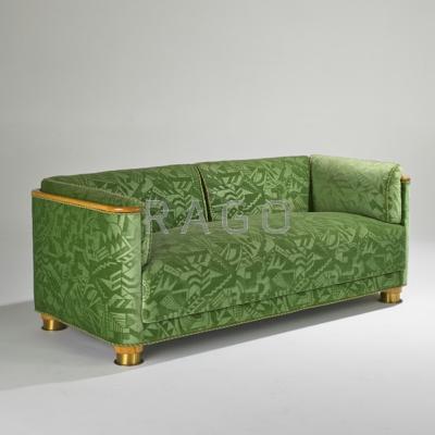 Appraisal: EUROPEAN ART DECO Sofa s Solid maple brass and sculpted